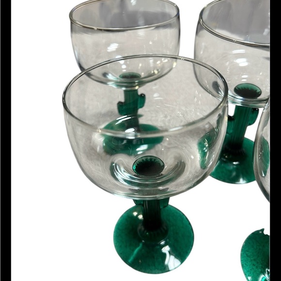 Set Of 4 Libbey Cactus Margarita Wine Glasses W A Green Glass Stem - Picture 3 of 4